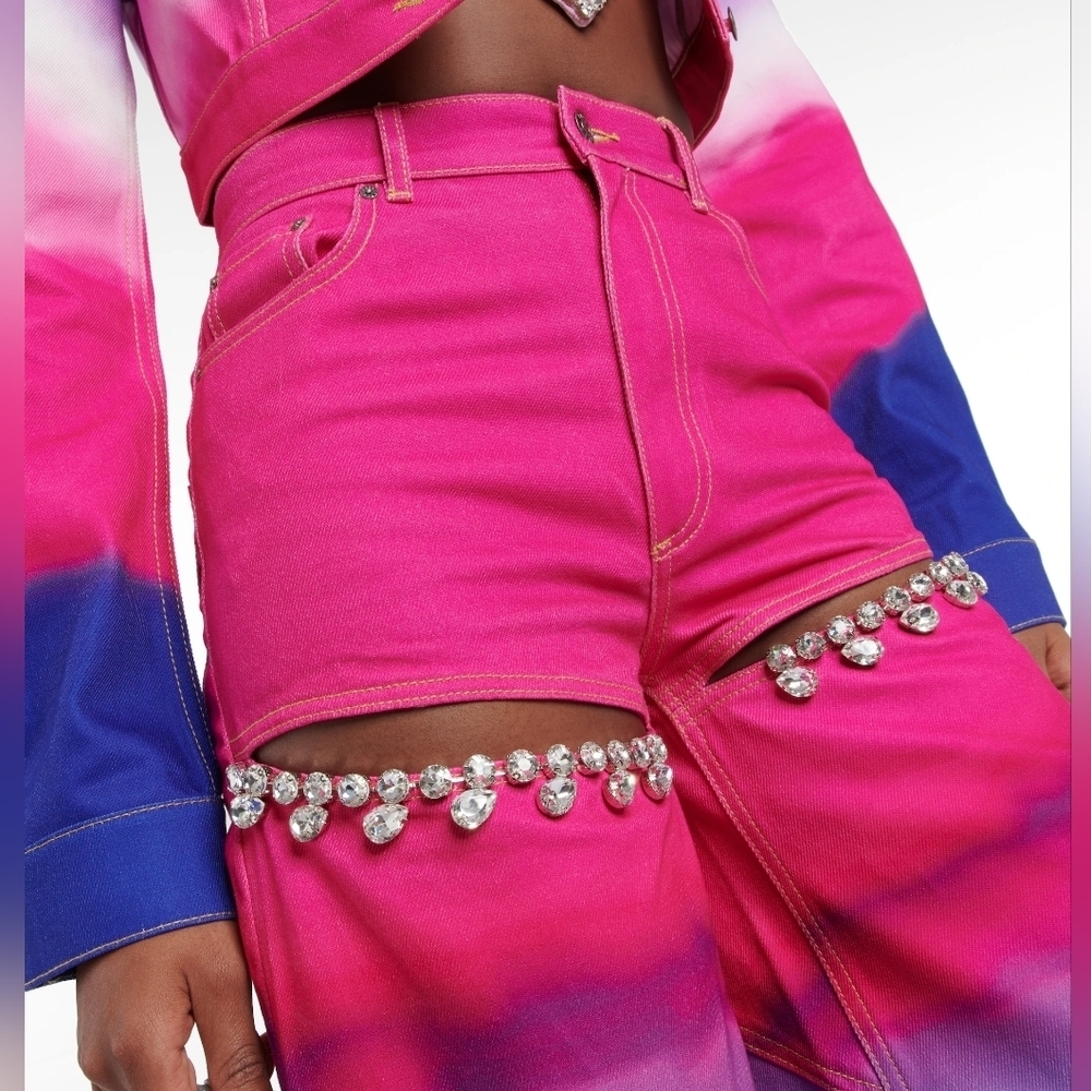 AREA Ombre Pink and Blue Tie-Dye Wide-leg Pants sz 25